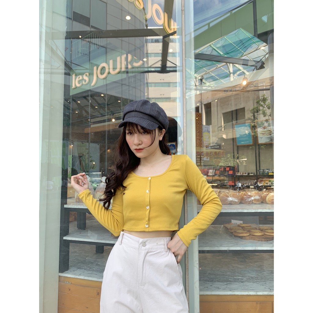 ÁO CROPTOP CÚC DÀI TAY CHẤT LEN TĂM ULZZANG