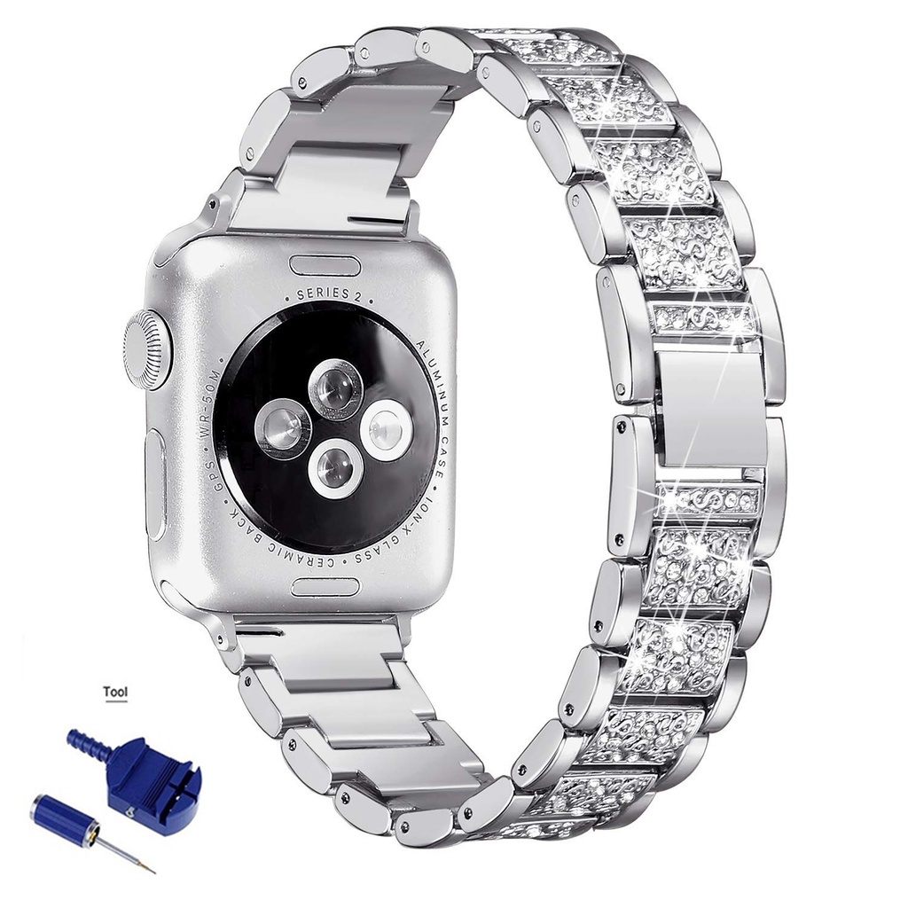 Dây đeo bằng thép không gỉ đính đá giả thích hợp cho Apple Watch Series T500 6 5 4 iwatch 3 2 1 SE 40mm 44mm 38mm 42mm