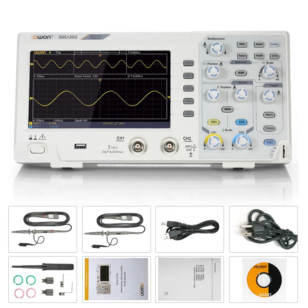 Máy hiện sóng Owon SDS1102 Oscilloscope Oscillometer Digital Storage Oscilloscope 2CH 100MHz 1GS/s 7-inch LCD Display