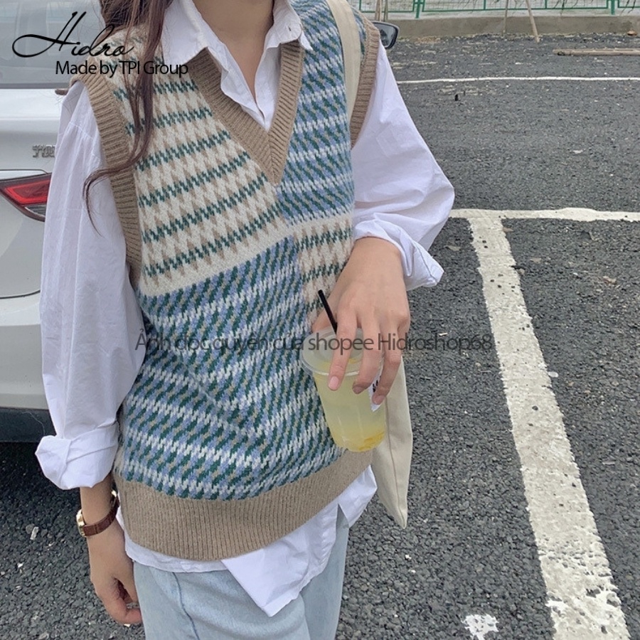 Áo Gile Len Cổ V Chất Dày Dặn Nhiều Màu Vintage Phong Cách Hàn Quốc | BigBuy360 - bigbuy360.vn