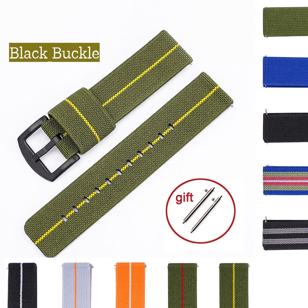 Dây Đeo Đồng Hồ Bằng Nylon Bện 18mm 20mm 22mm 24mm Tháo Gỡ Nhanh Có Khóa Kim Loại Màu Đen Dành Cho Nam Nữ