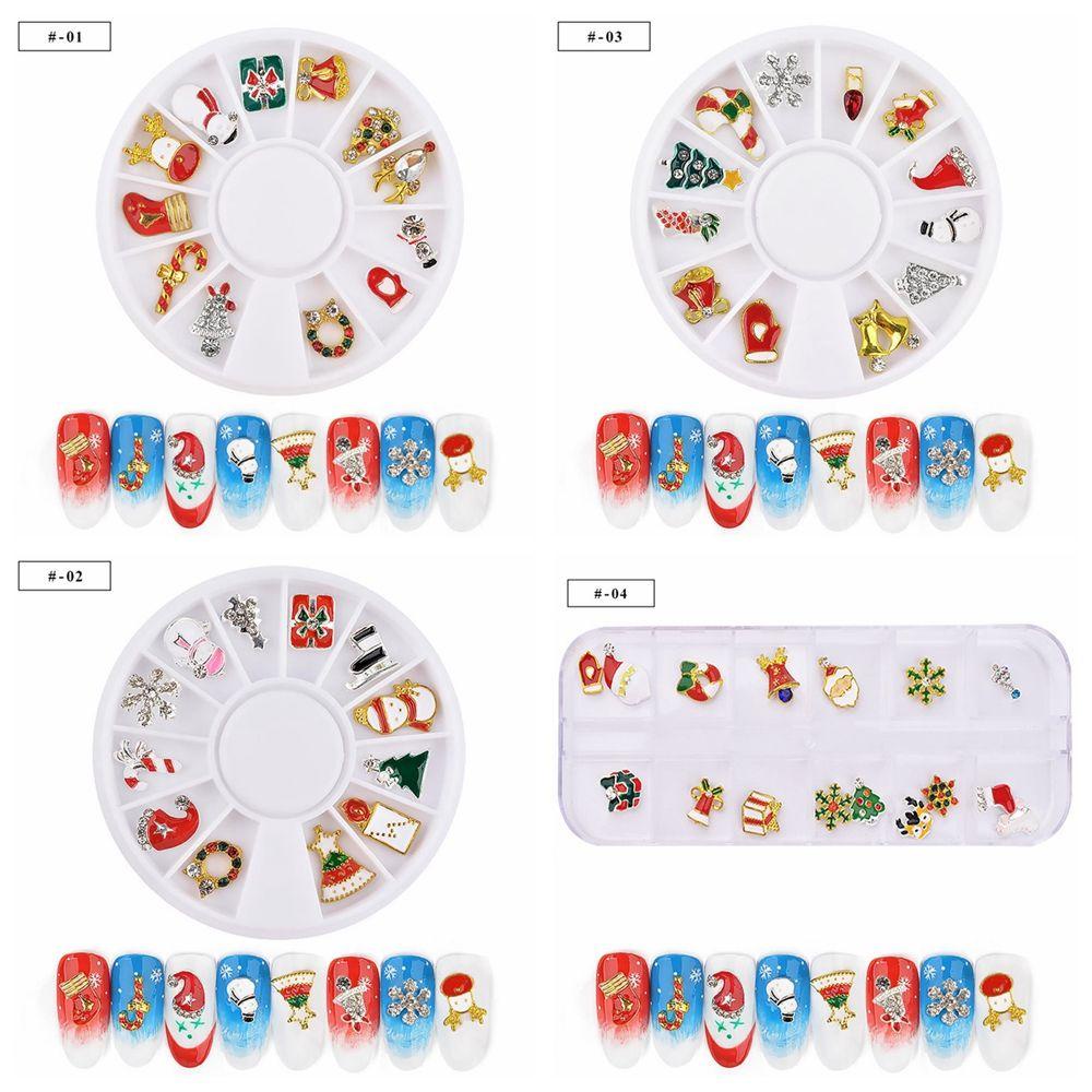 Set 12 Phụ Kiện Trang Trí Móng Tay Nghệ Thuật Họa Tiết Giáng Sinh 3D Bằng Hợp Kim