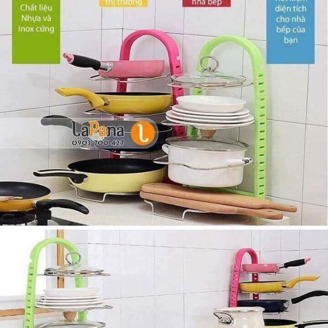 Kệ gác chảo , bát đĩa 2 tư thế với thiết kế thông minh 2 tư thế chính: để xoong chảo khi kệ đứng, và để vung nồi, thớt..