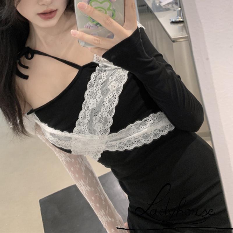 Đầm mini ôm dáng tay dài phối ren gợi cảm cho nữ