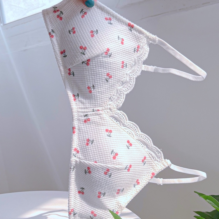 Áo Ngực Cotton Mỏng Không Gọng Thoáng Khí Không Đường May Có Mút Nâng Ngực In Họa Tiết Trái Cây Dễ Thương Cho Nữ