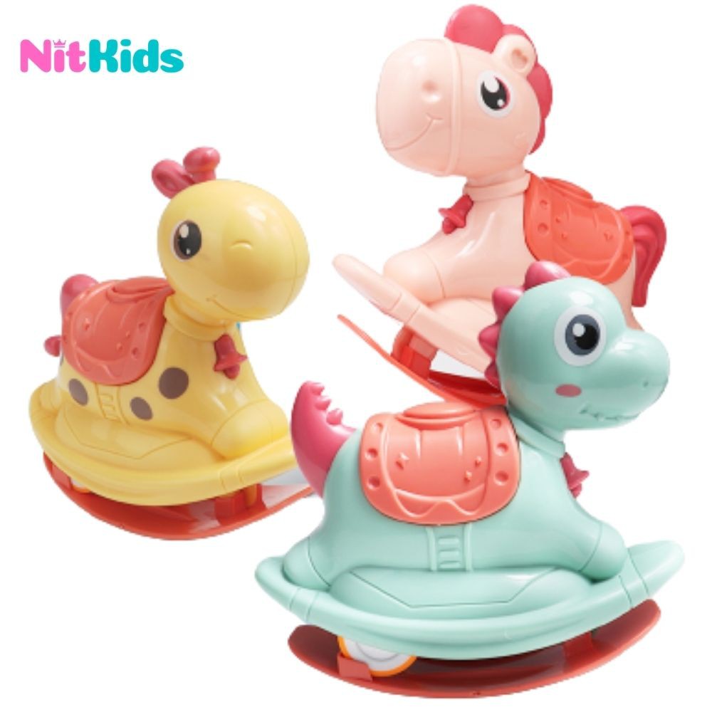 Ngựa Lật Đật Biết Trượt, Đồ Chơi Cầm Tay Nitkids Cho Bé 1 Tuổi, Con Vật Bằng Nhựa ABS