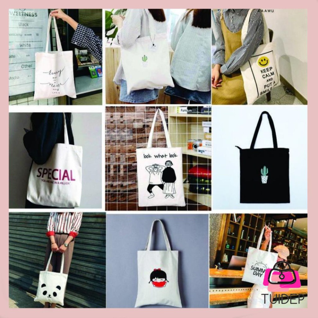 [VẢI LOẠI 1] Túi tote Vải canvas nữ unisex mềm Đẹp Hàn Quốc xách tay đeo chéo có khóa miệng đựng vừa A4 tặng quà xinh