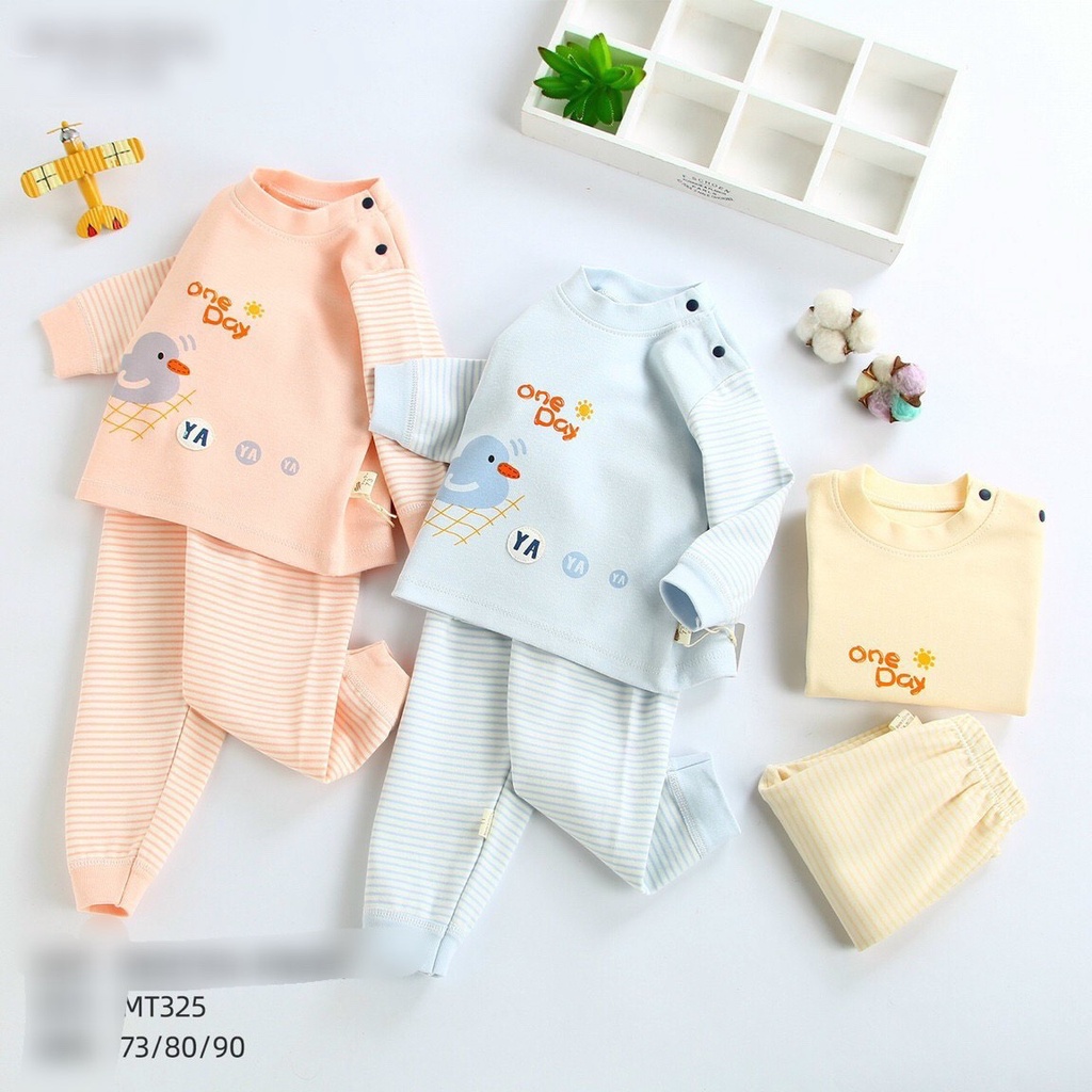 325 Bộ dài tay cài vai cotton nỉ dày vừa hàng quảng châu loại 1 cho bé trai/ bé gái (6-12kg)