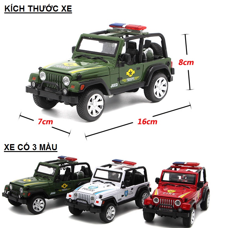 Mô hình xe ô tô cảnh sát, cứu hỏa Jeep tỉ lệ 1:32 bằng kim loại có âm thanh và đèn