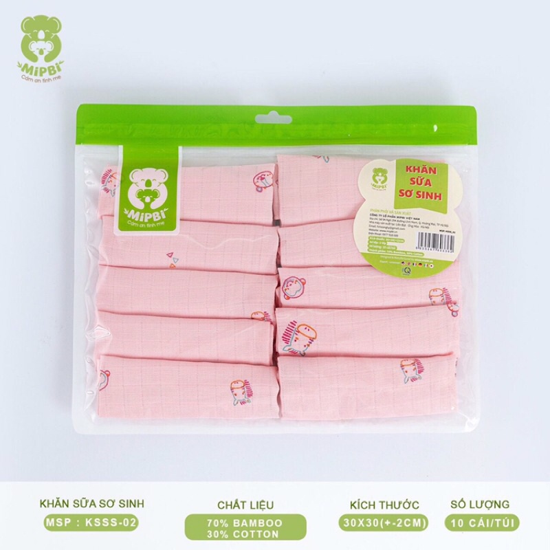 Khăn sữa sơ sinh mipbi 70% sợi tre 30% cotton 2 lớp (sét10)