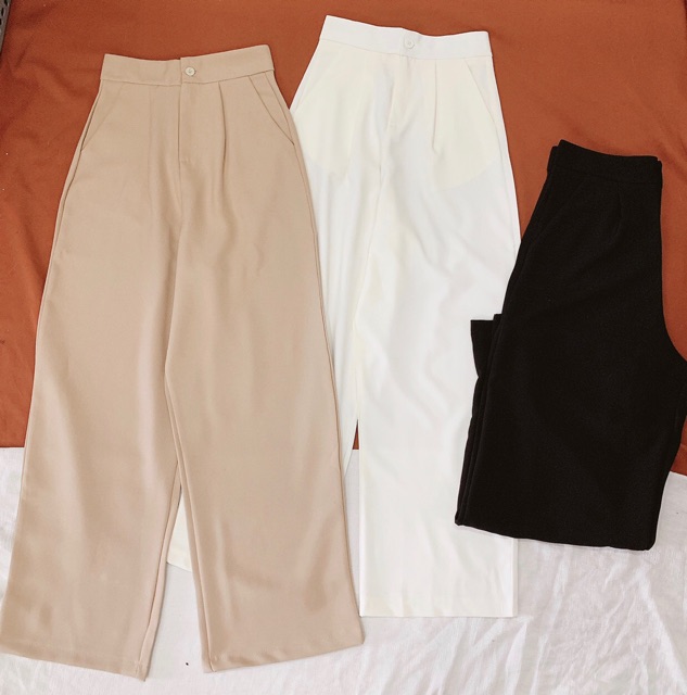 Quần ống rộng suông culottes 3 màu đen trắng nude nữ 1 nút