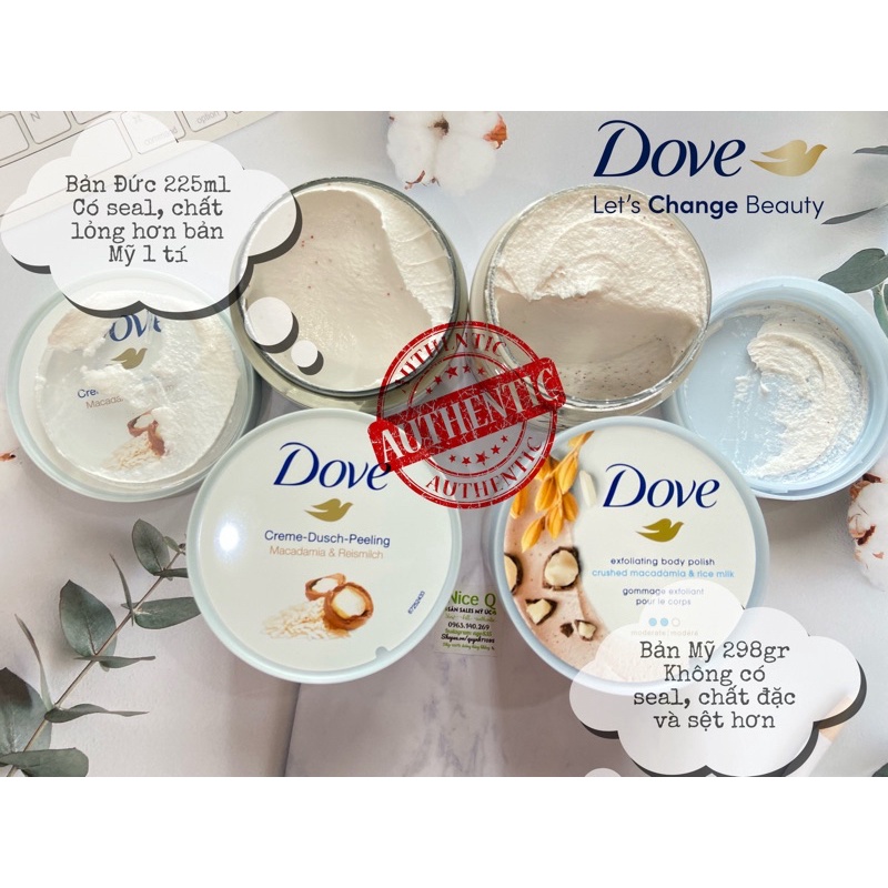 Kem tẩy tế bào chết cho body Dove bản Mỹ 298gr - chính hãng bill Mỹ