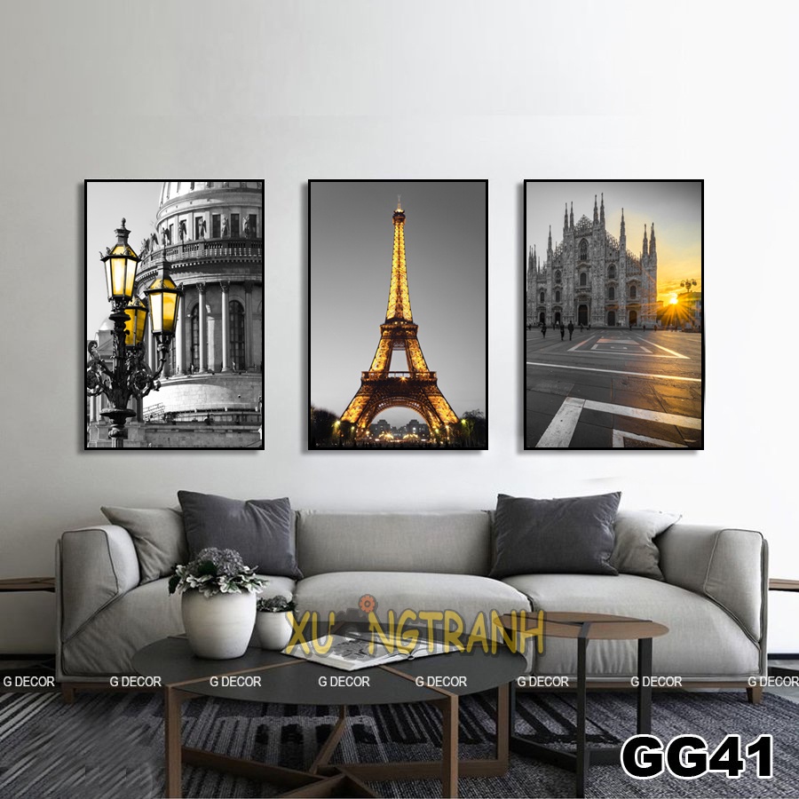 Tranh treo tường canvas 3 bức phong cách Bắc Âu 23, tranh phong cảnh trang trí phòng khách, phòng ngủ, phòng ăn, spa