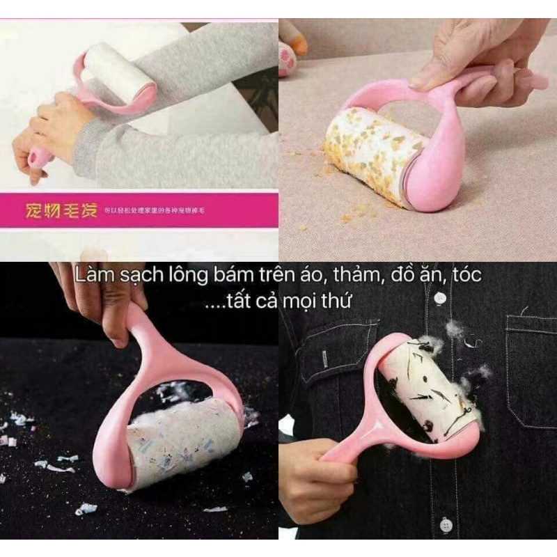 Cây Lăn Bụi Quần Áo Kèm Sẵn Cuộn Lăn Dính - Tặng Kèm Thêm 2 Cuộn Băng Lăn