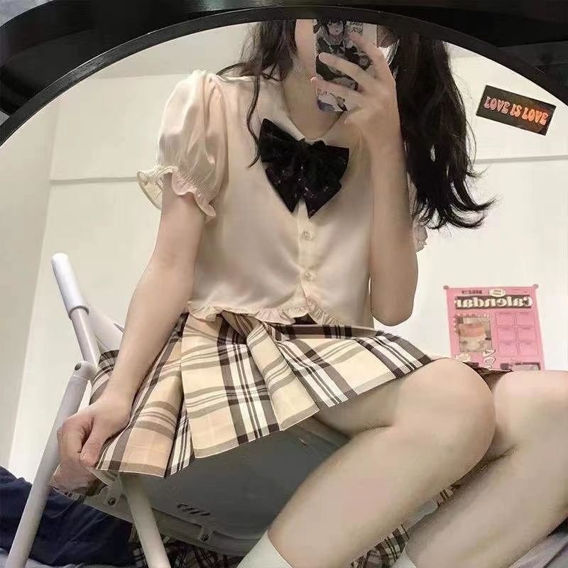 Áo jk nữ tay phồng áo sơ mi trắng ngắn tay JL-TX-399