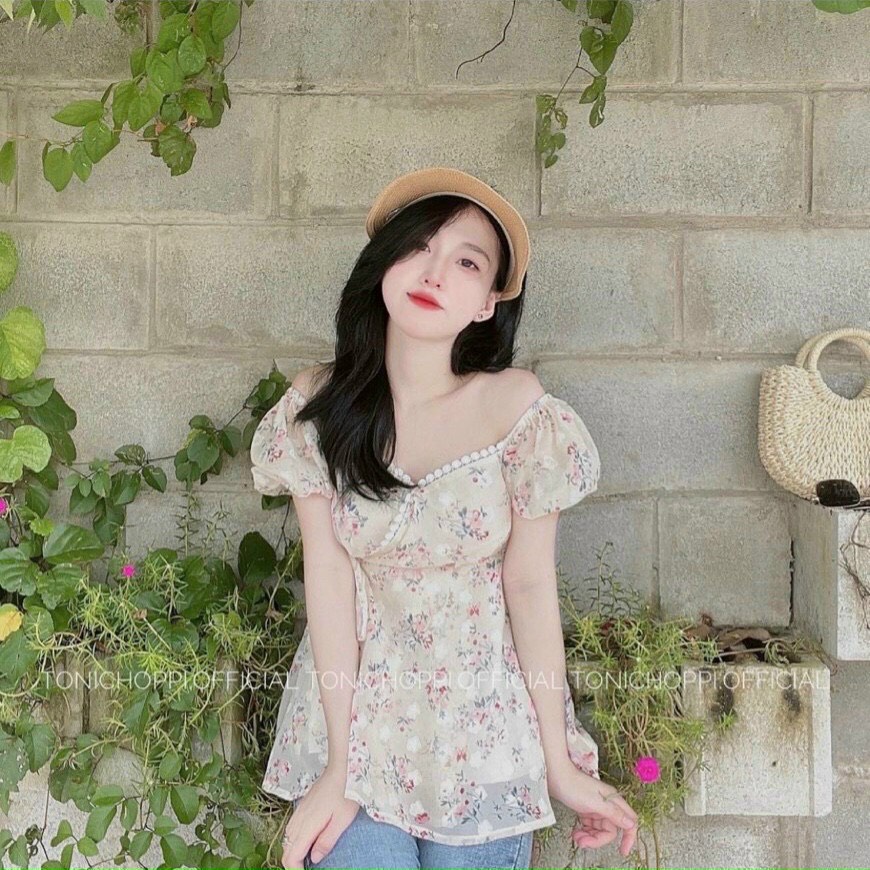 Áo hoa nổi chéo ngực viền ren  𝐊𝐄̀𝐌 𝐀̉𝐍𝐇 𝐓𝐇𝐀̣̂𝐓  𝐁𝐀𝐎 𝐊𝐈𝐄̂̉𝐌 ❌