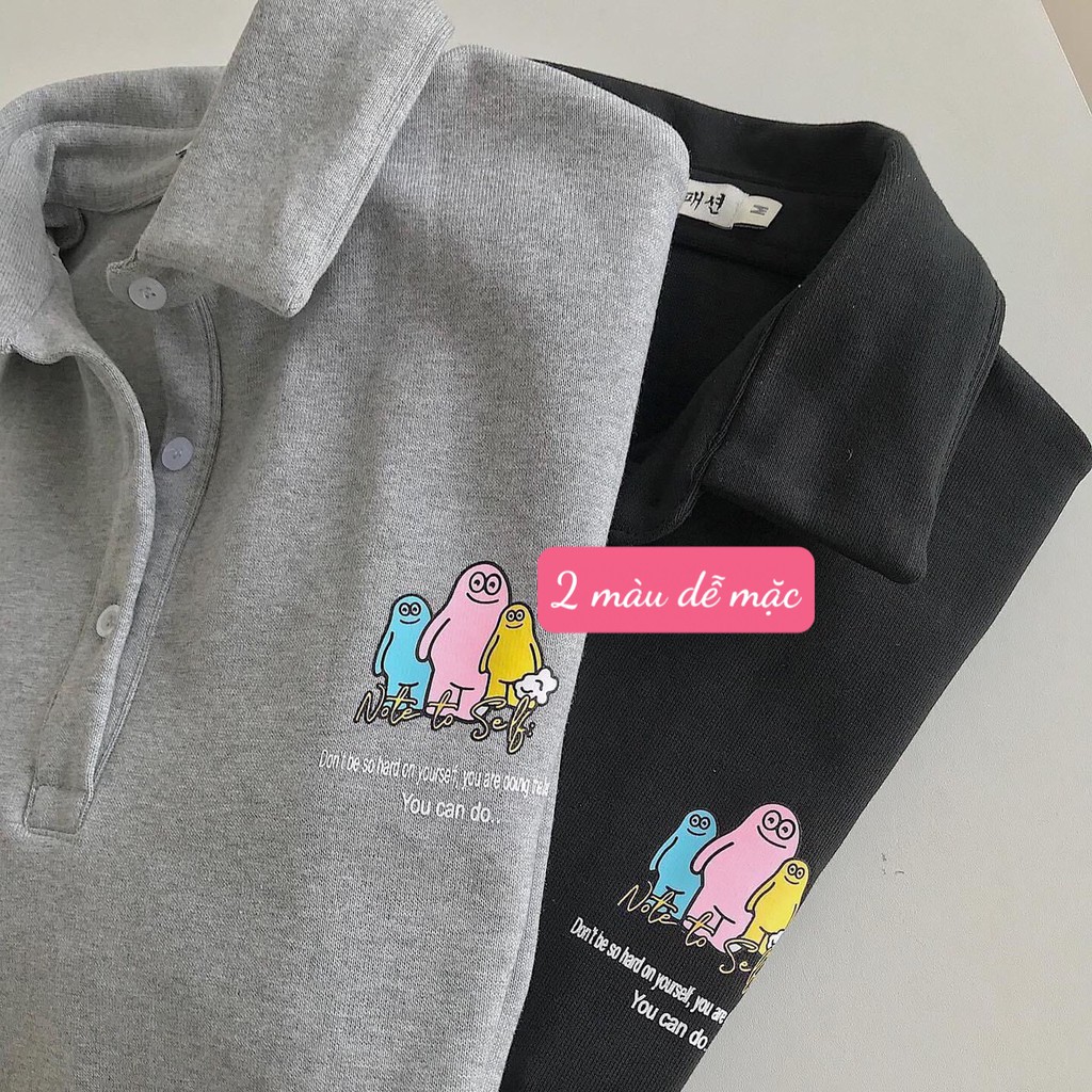 Đầm nữ polo dáng suông cộc tay in logo hoạt hình , Váy Phông Cộc Tay Cổ Bẻ Dáng Suông Ullzang,Hai Màu Đen Xám Freeship | BigBuy360 - bigbuy360.vn
