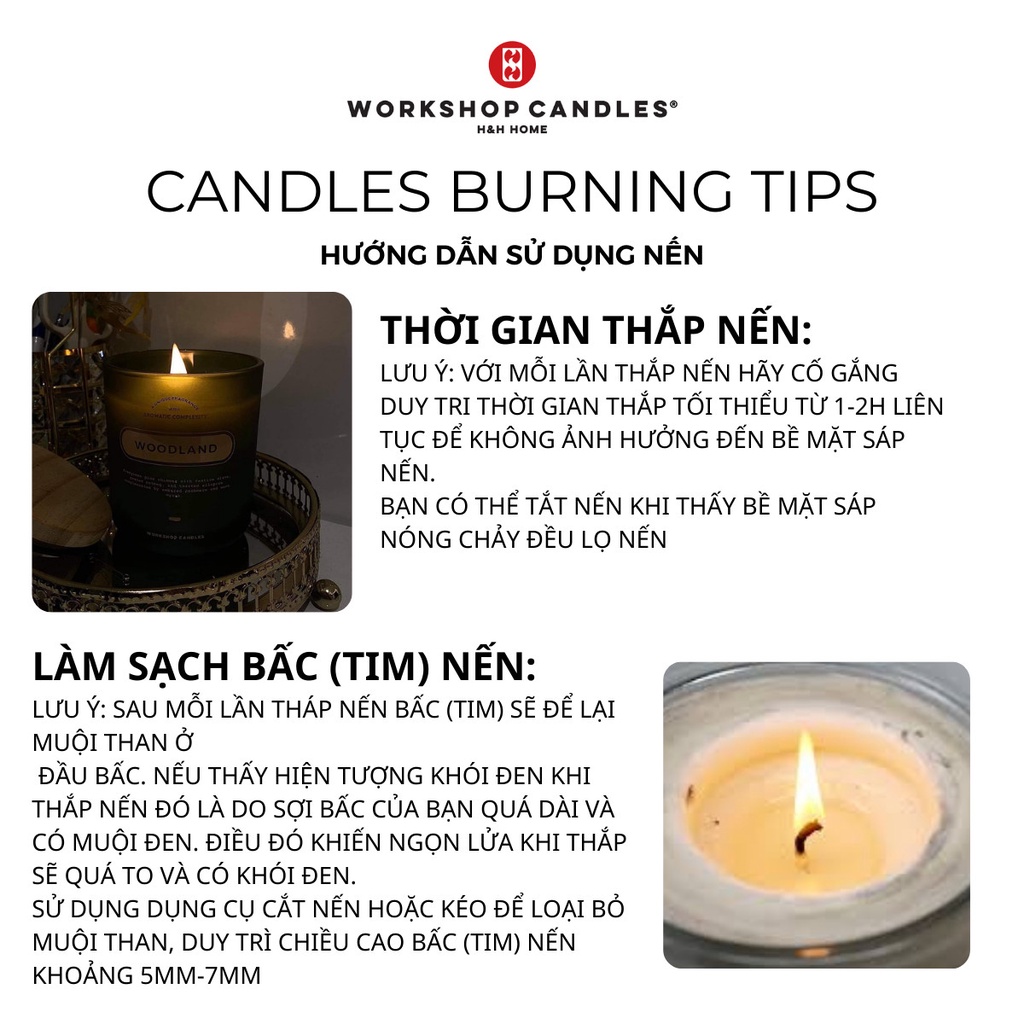 Nến thơm Black Tobacco Workshop Candles H&amp;H Home 15oz hương gỗ cao cấp