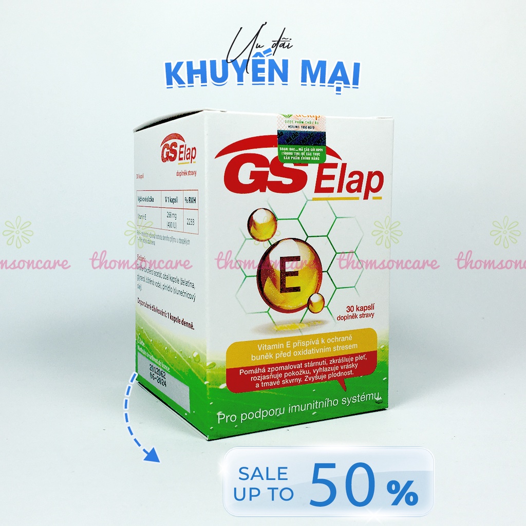 Vitamin E 400IU GS Elap, nhập khẩu từ Châu Âu, hộp 30 viên bổ sung vtm Enat hữu cơ, đẹp da