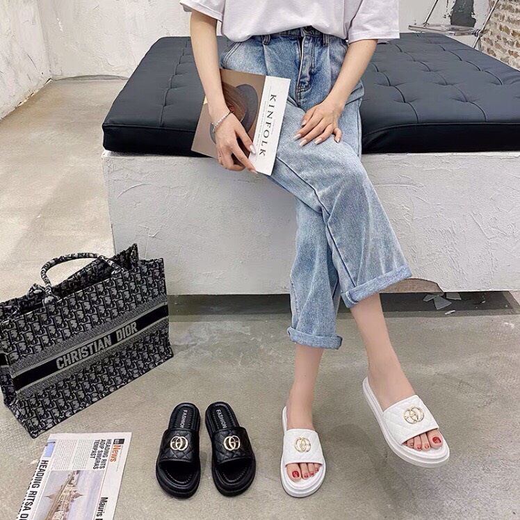 Dép cha.nel và y.ss bánh mì đế 2cm siêu nhẹ màu trắng và đen