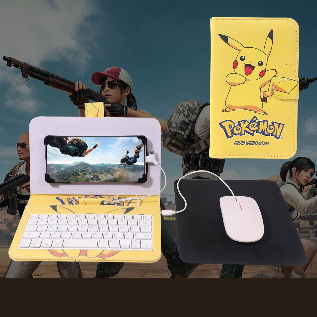 Hàng Sẵn Bao Da Kèm Bàn Phím Có Dây Cho Điện Thoại Di Động/Máy Tính Bảng Android  Hoạt hình dễ thương PVC【Carbon070】