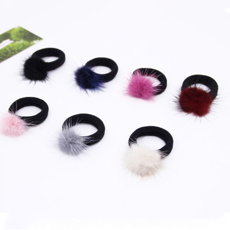 Dây Cột Tóc Đính Bóng Lông Chồn Co Giãn Cho Nữ