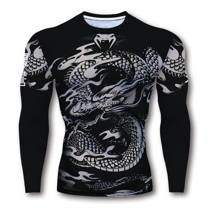 Áo thun thể thao HUQISHA tay dài in nhiều hoa văn chất liệu nhanh khô cho nam