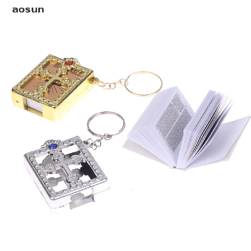 Móc khóa hình quyển kinh thánh mini bằng tiếng Anh kiểu tôn giáo cơ đốc chúa Giêsu trang trí túi xách/ làm quà tặng