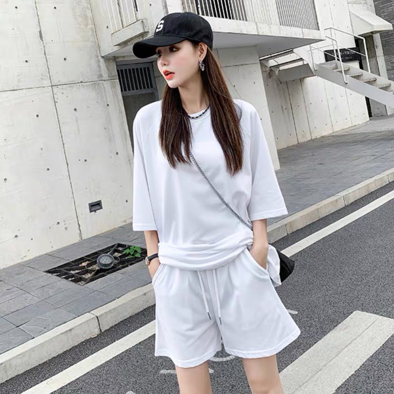 Bộ thể thao nữ trơn basic mùa hè mặc đi chơi bộ vải cotton kèm quần short đủ size thoáng mát