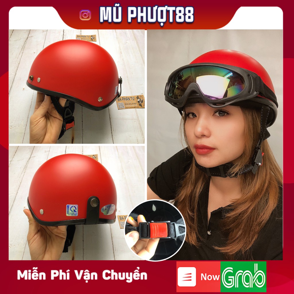 Mũ bảo hiểm 1/2 màu đỏ nhám có kính, Nón bảo hiểm nửa đầu FREE SIZE, CHUẨN CHẤT LƯỢNG CAO