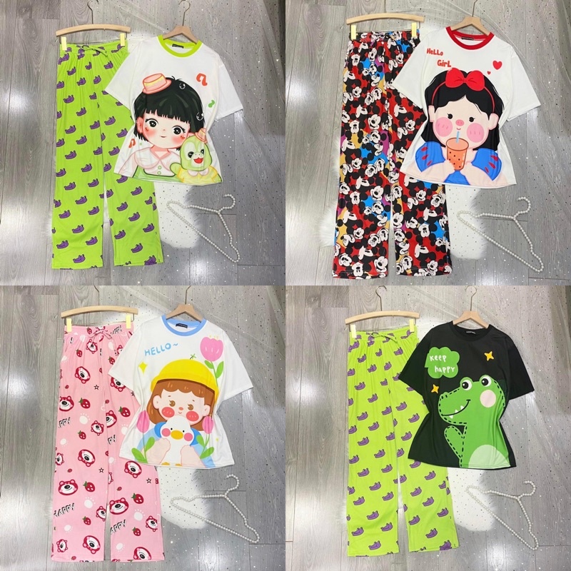 Set Áo Thun 3D Tay Lở Quần Dài Cartoon Mặc Đi Chơi,Mặc Nhà Đều Xinh