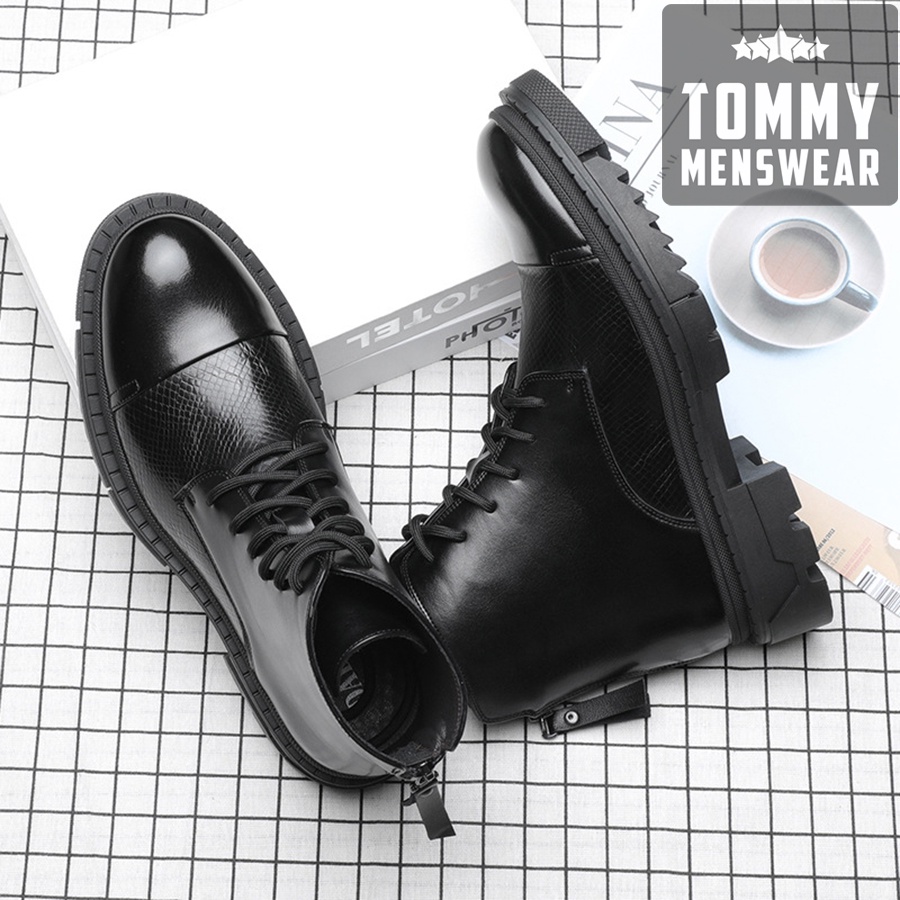 Giày Nam Da Bò Thật Cổ Cao Đen Hàn Quốc TOMMY Giày Boot Nam Đế Cao Bản Lĩnh Phái Mạnh GNK157 | BigBuy360 - bigbuy360.vn