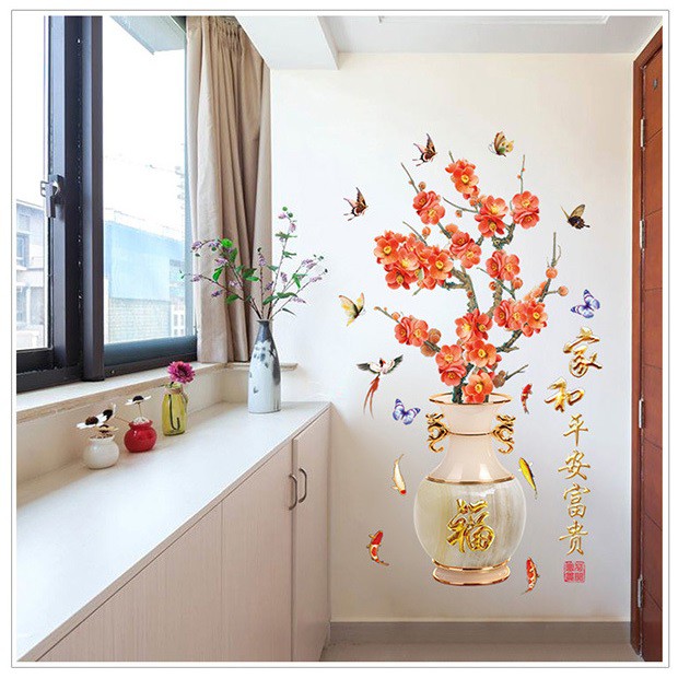 Decal dán tường Bình hoa đào AmyShop DH098 ( 162 x 92 cm )