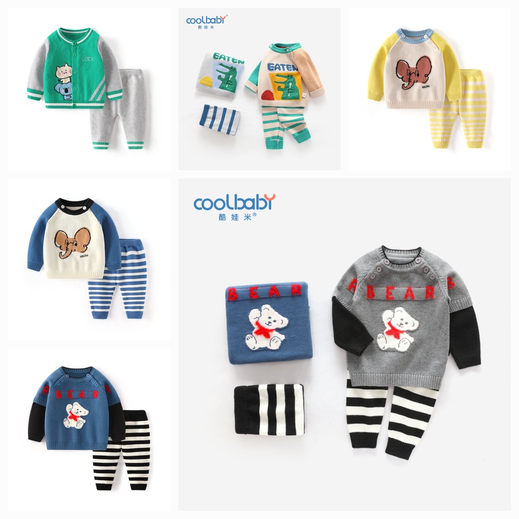 COOLBABY-2022 Bộ quần áo len mùa đông cao cấp xuất Hàn cho bé trai - Bộ len chui - Bộ len cài khuy