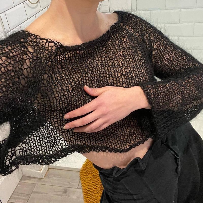 Áo Croptop Dệt Kim Tay Dài Dáng Ôm Thời Trang Mùa Hè Cho Nữ