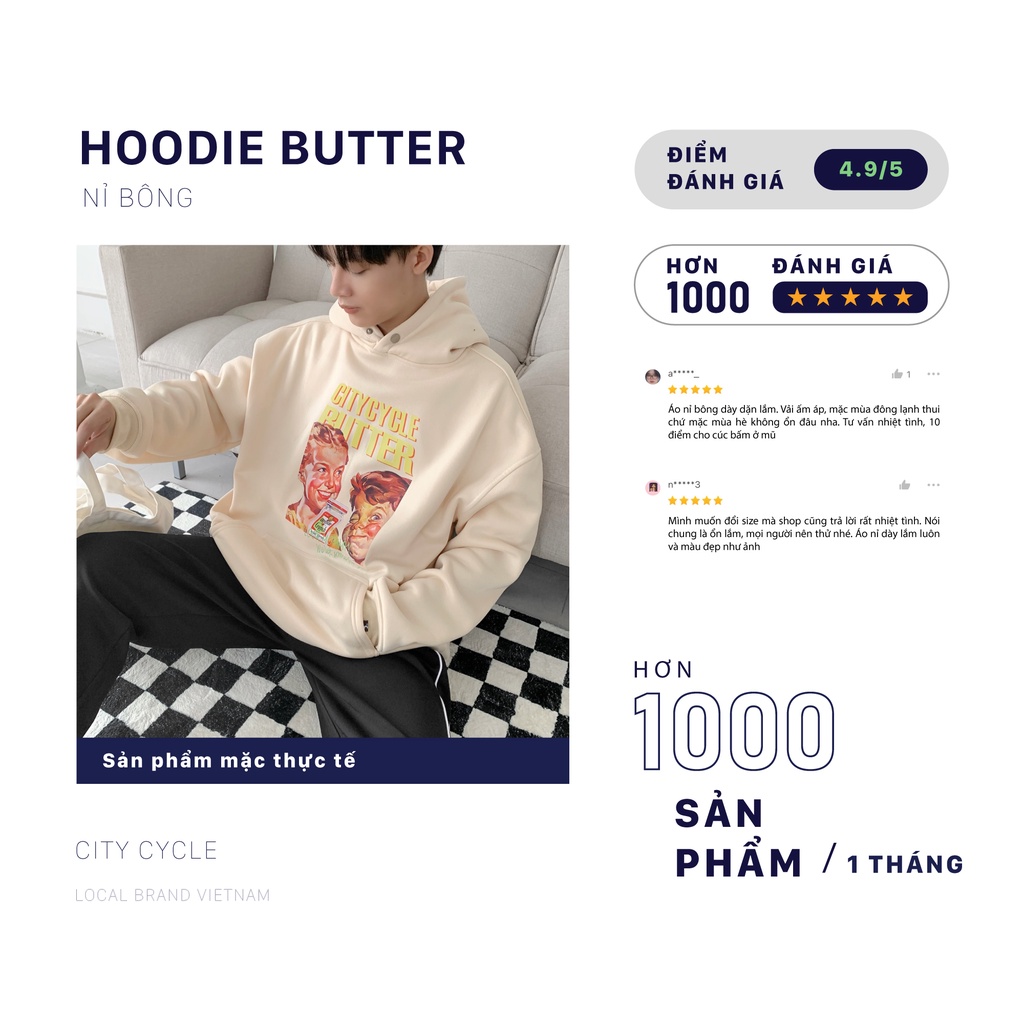 Áo hoodie local brand butter City Cycle - áo nỉ dài tay có mũ form rộng dáng unisex