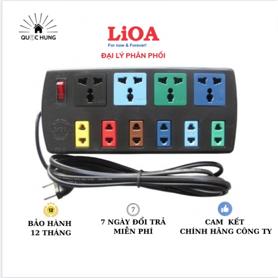 Ổ cắm điện Lioa 10 Lỗ Đa Năng 8D52N,Ổ cắm điện dây dài 5m-Bảo hành 12 tháng-Hàng chính hãng công ty