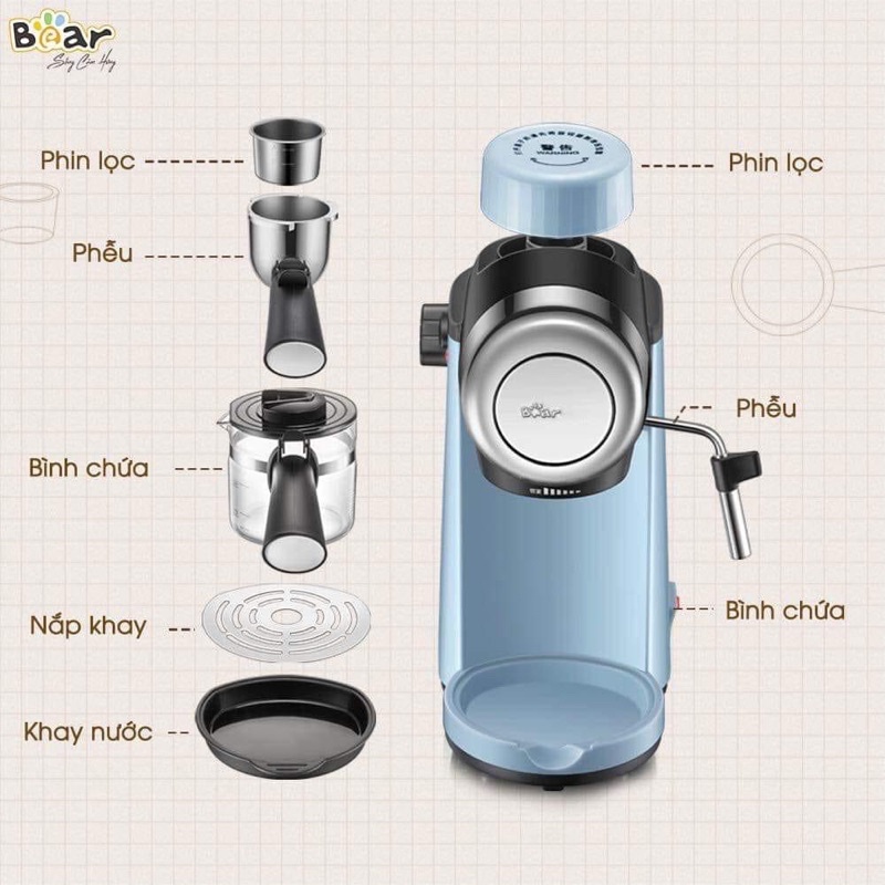 Máy pha cafe mini cao cấp để bàn BEAR KFJ-A06K1/CF-B20V1 màu xanh dáng cổ điển bảo hành 12 tháng