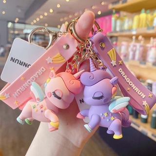 Móc khóa ngựa một sừng màu cầu vồng xinh xắn