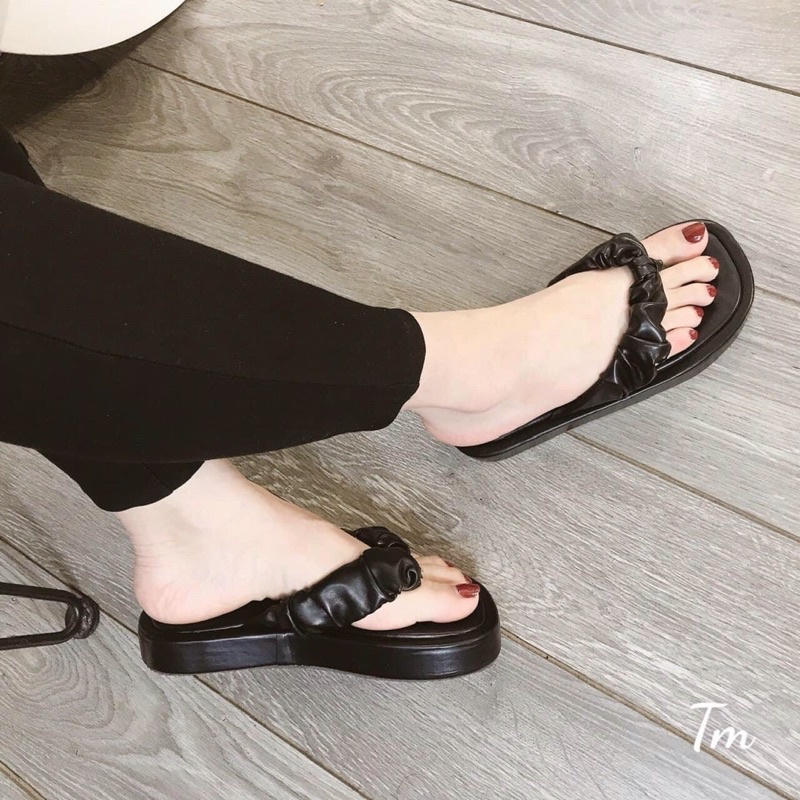 [HOT TREND] Dép xỏ ngón(tông) quai nhún da mềm đế bánh mì 2cm