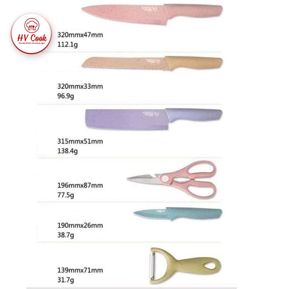 Bộ Dao 6 Món Lúa Mạch Nhà Bếp Kháng Khuẩn Kitchen Everrich Cao Cấp Siêu sắc