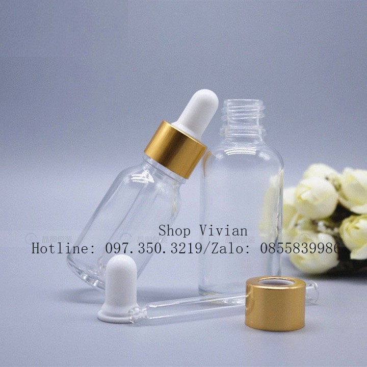 Chai lọ đựng tinh dầu 100ml trong suốt, lọ đựng serum, tinh chất nắp bóp nhôm vàng đẹp