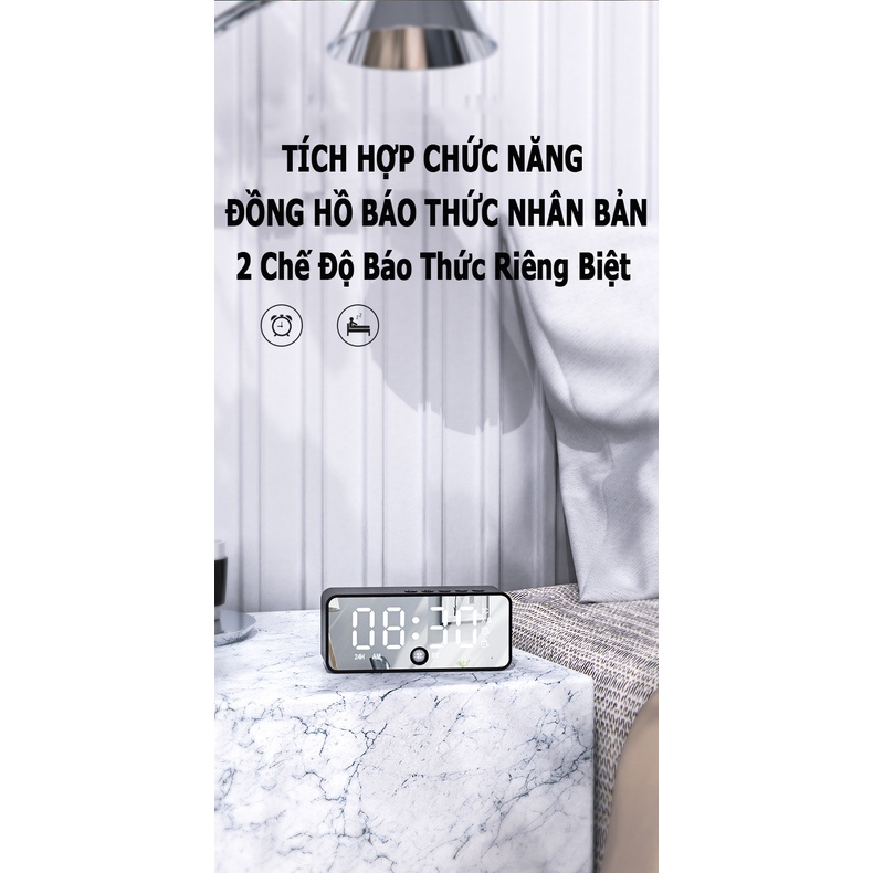 Đồng Hồ Để Bàn Đa Chức Năng, Cảm Biến Thông Minh Tự Động Bật Tắt Màn Hình, Mặt Gương Led