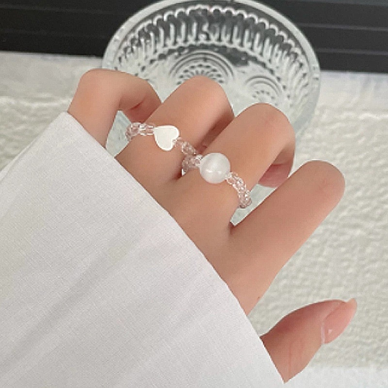 Nhẫn Đính Đá Opal Trong Suốt Có Thể Điều Chỉnh Phong Cách Bohemian Thời Trang Cho Nữ