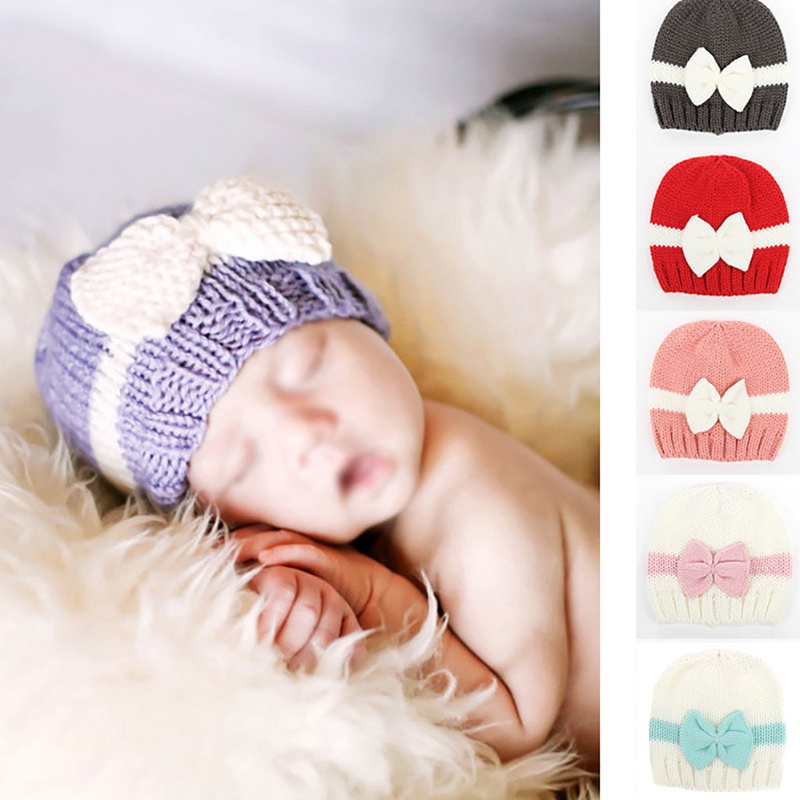Mũ Beanie Dệt Kim Thắt Nơ Dễ Thương Cho Bé Gái Sơ Sinh