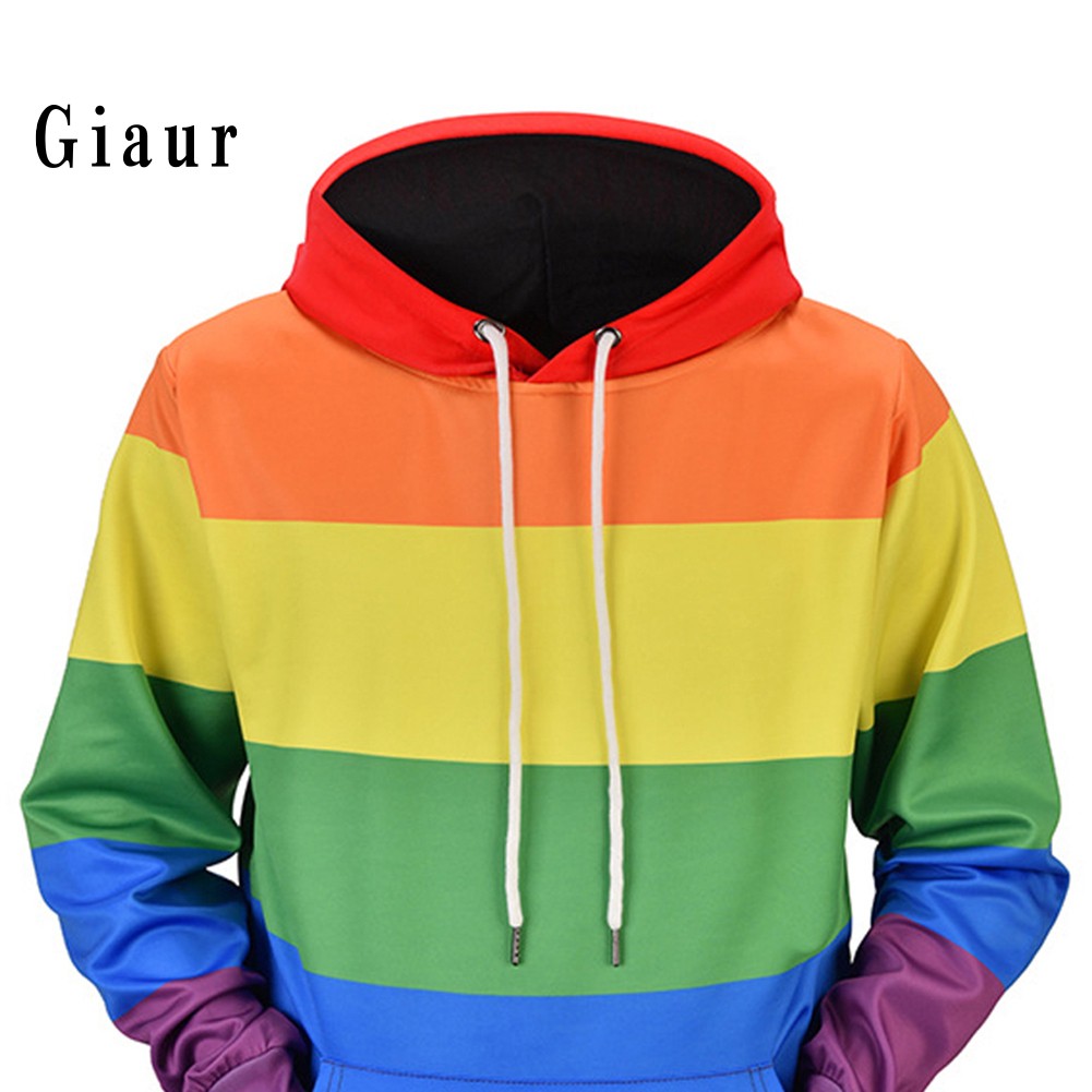 Áo hoodie nam dài tay sọc ngang màu cầu vồng thời trang