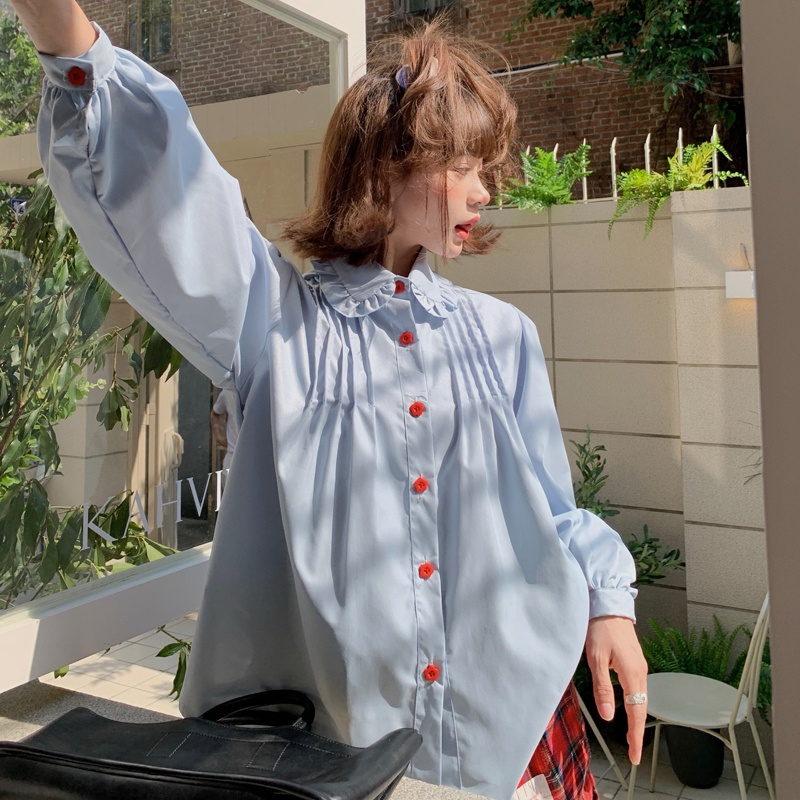 SUXI Áo Sơ Mi Tay Dài Phong Cách Hàn Quốc Ngọt Ngào Dễ Phối Đồ Thời Trang Mùa Thu Cho Nữ