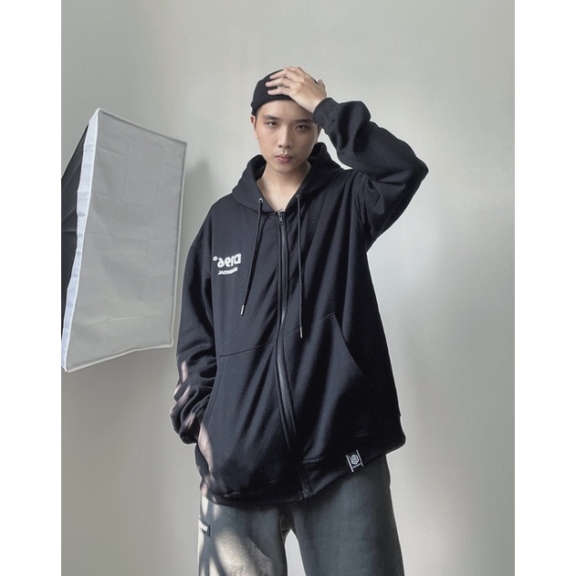 Áo hoodie zip DEJAVU.196 basic đen