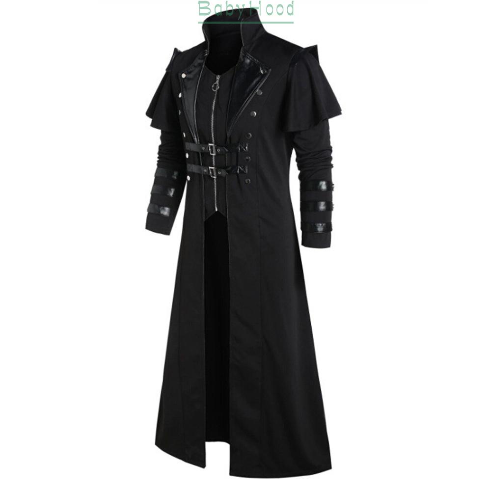 Mens Pirate Costume Fashion Black Gothic Steampunk Assassin Jacket Cosplay#BBHOOD