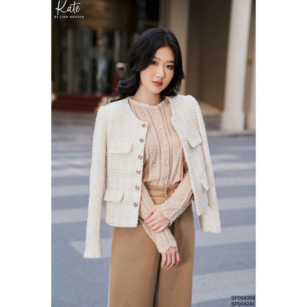 Áo vest dạ tweed trắng kim tuyến 4304 thời trang thiết kế KATE By Linh Nguyen | BigBuy360 - bigbuy360.vn